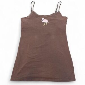 Brown flamingo tank top with adjustable straps and built in bra